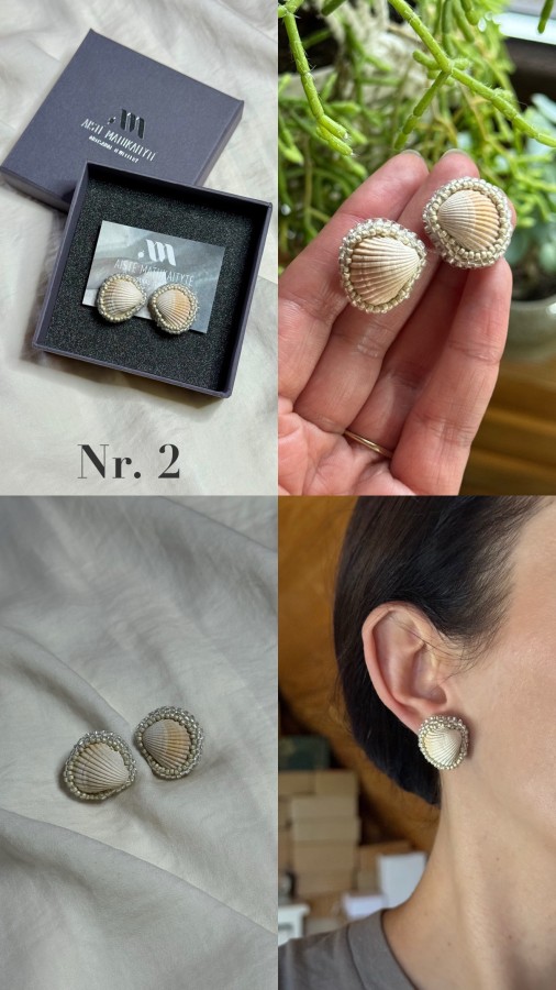 Rankų darbo auskarai su natūraliomis kriauklėmis