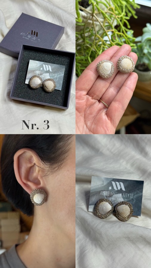 Rankų darbo auskarai su natūraliomis kriauklėmis