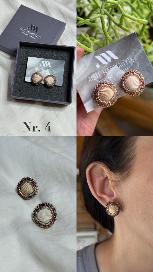 Rankų darbo auskarai su natūraliomis kriauklėmis