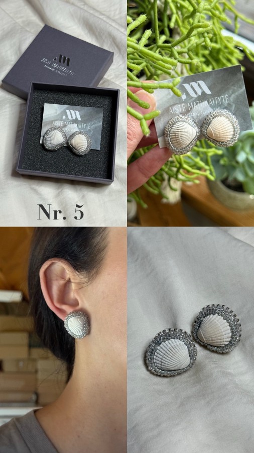 Rankų darbo auskarai su natūraliomis kriauklėmis